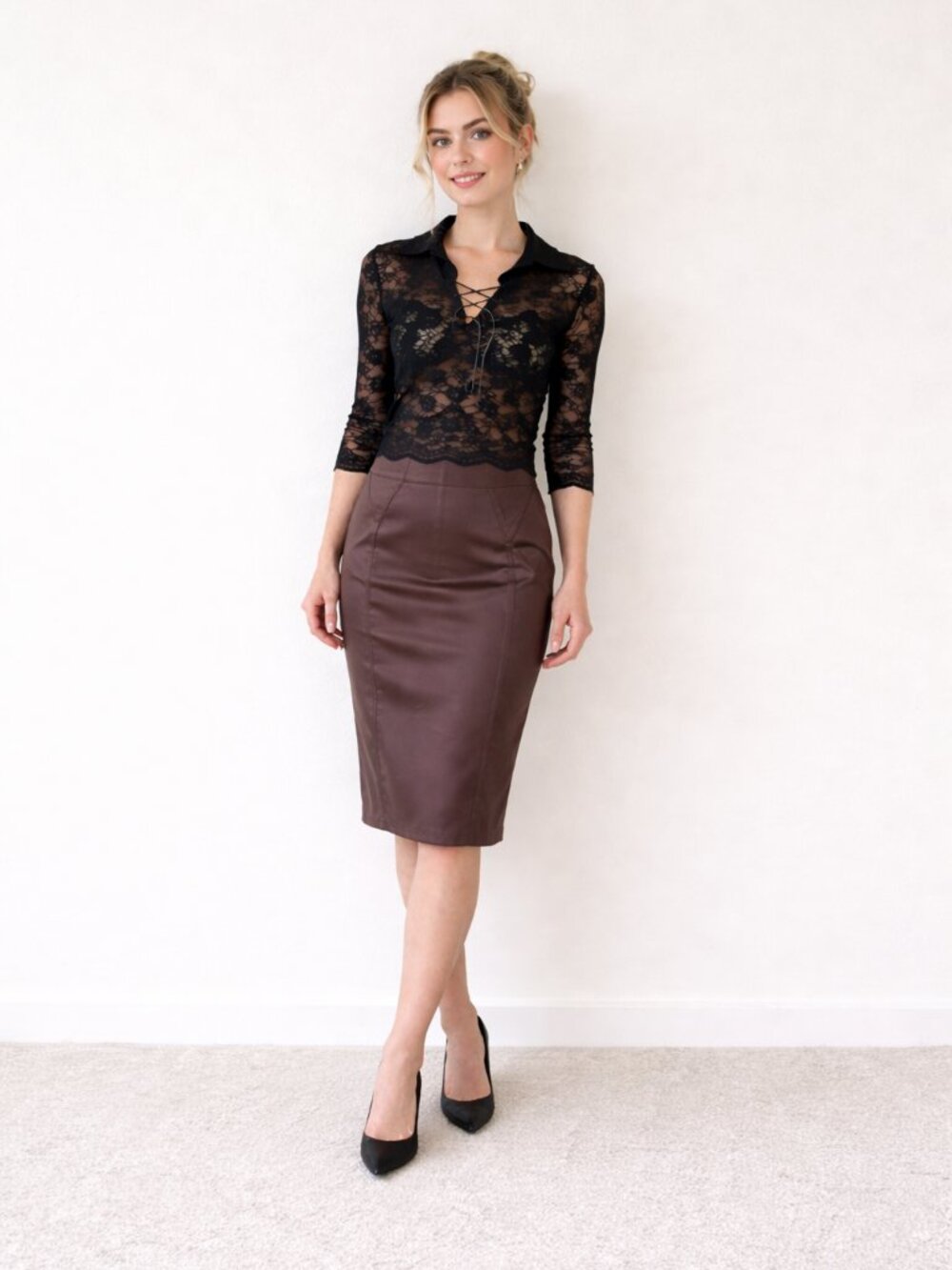 Sheer Lace Mesh Top Black Floral Stretch Crop Blouse XS